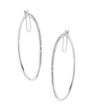 .925 Sterling Silver Diamond Accent Medium Sized Hoops Earrings (I-J Color, I2-I3 Clarity)