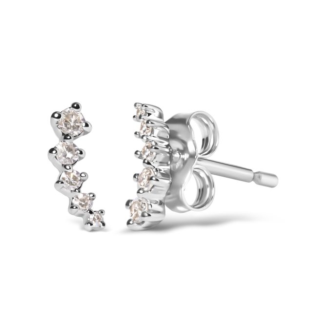 10K White Gold 1/10 Cttw Diamond Journey Style Climber Stud Earrings (H-I Color, I1-I2 Clarity) - Image 2