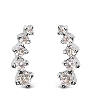 10K White Gold 1/10 Cttw Diamond Journey Style Climber Stud Earrings (H-I Color, I1-I2 Clarity)