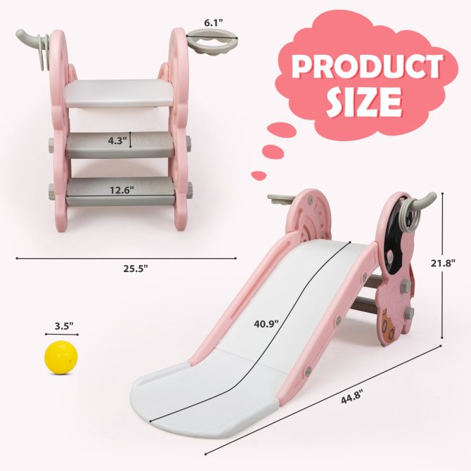 Toddler Slide for Indoor Use, Pink+White - Image 11