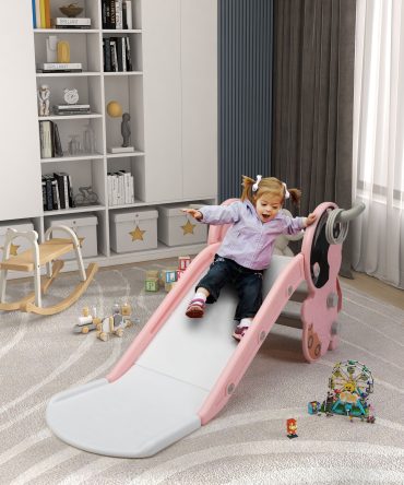 Toddler Slide for Indoor Use, Pink+White