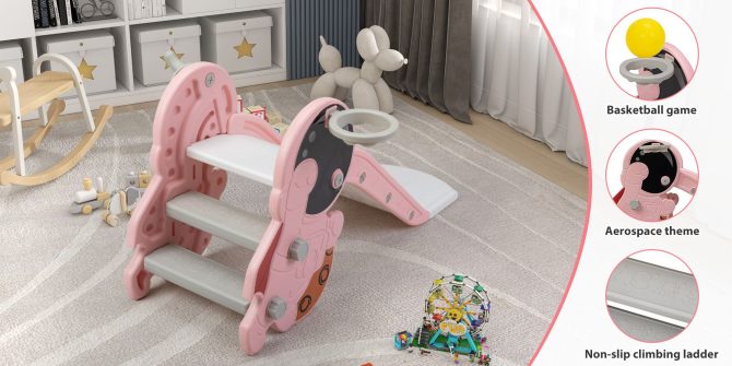 Toddler Slide for Indoor Use, Pink+White - Image 10