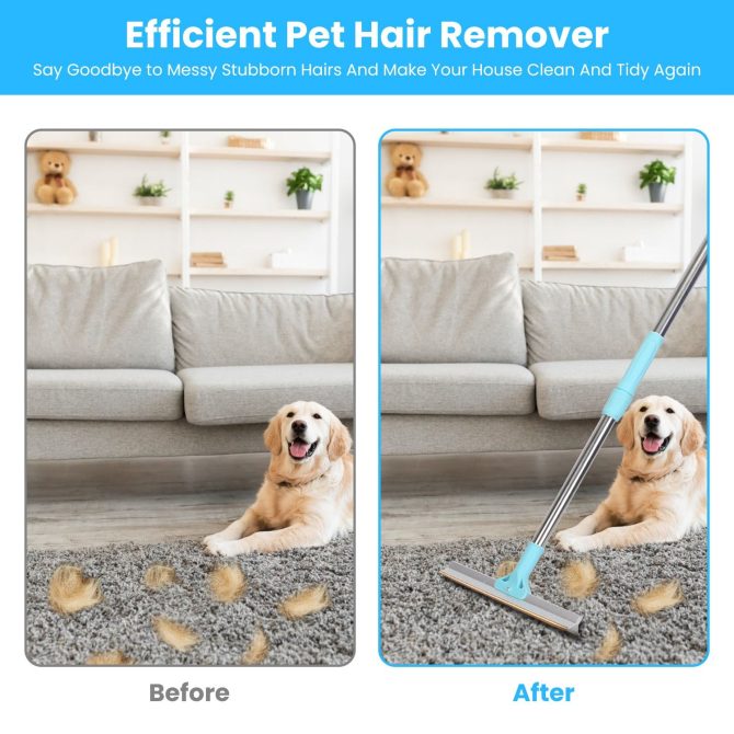 Pet Hair Removal Rake With 54.33in Adjustable Telescopic Rod Multi-Fabric Dog Cat Hair Scraper Lint Shaver For Carpet Rug Clothes Couch - Image 2
