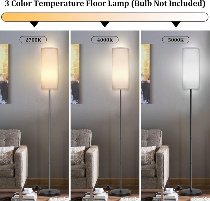 Floor Lamp for Living Room, Modern Standing Lamps with Lampshade, Minimalist Tall Lamp with Foot Switch for Living Room, Bedroom, Kids Room, Office(Bulb Not Included) - Image 11
