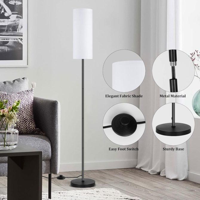 Floor Lamp for Living Room, Modern Standing Lamps with Lampshade, Minimalist Tall Lamp with Foot Switch for Living Room, Bedroom, Kids Room, Office(Bulb Not Included) - Image 12
