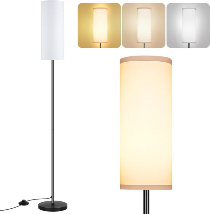 Floor Lamp for Living Room, Modern Standing Lamps with Lampshade, Minimalist Tall Lamp with Foot Switch for Living Room, Bedroom, Kids Room, Office(Bulb Not Included) - Image 10
