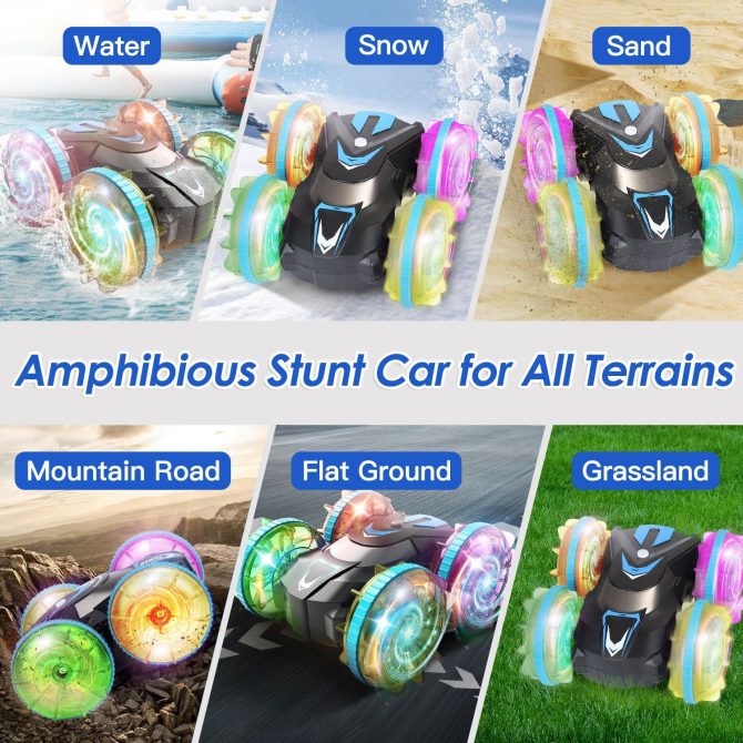 2 In 1 Amphibious RC Car Waterproof Stunt Car with Wrist Controller 4WD 360° Rotating Gesture Car with RGB Lights for Kids Aged 6+ - Image 3