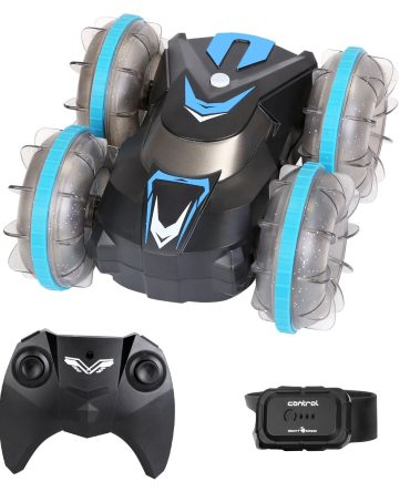 2 In 1 Amphibious RC Car Waterproof Stunt Car with Wrist Controller 4WD 360° Rotating Gesture Car with RGB Lights for Kids Aged 6+