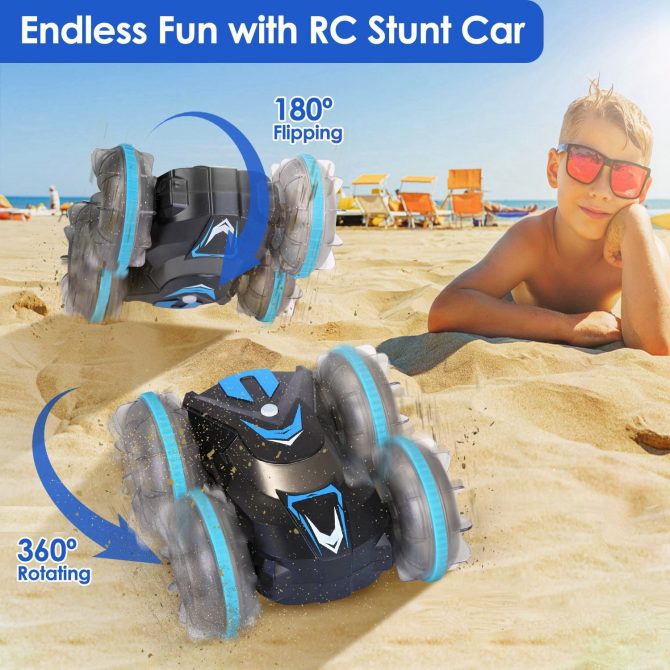 2 In 1 Amphibious RC Car Waterproof Stunt Car with Wrist Controller 4WD 360° Rotating Gesture Car with RGB Lights for Kids Aged 6+ - Image 5