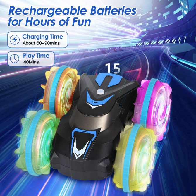 2 In 1 Amphibious RC Car Waterproof Stunt Car with Wrist Controller 4WD 360° Rotating Gesture Car with RGB Lights for Kids Aged 6+ - Image 6