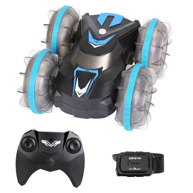 2 In 1 Amphibious RC Car Waterproof Stunt Car with Wrist Controller 4WD 360° Rotating Gesture Car with RGB Lights for Kids Aged 6+