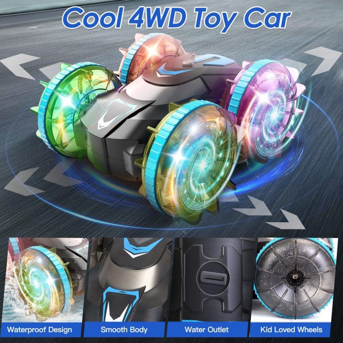 2 In 1 Amphibious RC Car Waterproof Stunt Car with Wrist Controller 4WD 360° Rotating Gesture Car with RGB Lights for Kids Aged 6+ - Image 8