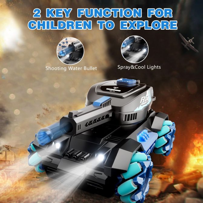 4DRC Y1 RC Crawler Scale Water Bullet Shooting Remote Control Cars,Kids 4WD Battle Stunt Car,All Terrain RC Truck with 360°Rotating,Toy Gift for Boys Girls Kids,Blue - Image 4