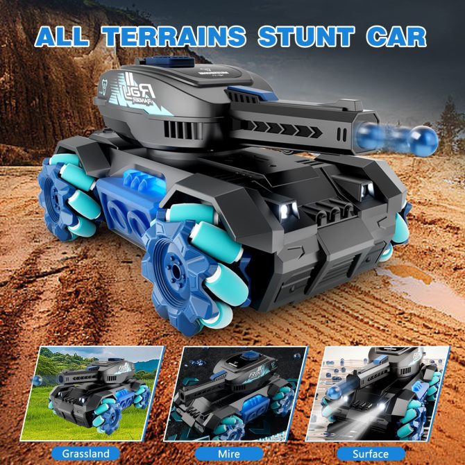 4DRC Y1 RC Crawler Scale Water Bullet Shooting Remote Control Cars,Kids 4WD Battle Stunt Car,All Terrain RC Truck with 360°Rotating,Toy Gift for Boys Girls Kids,Blue - Image 5