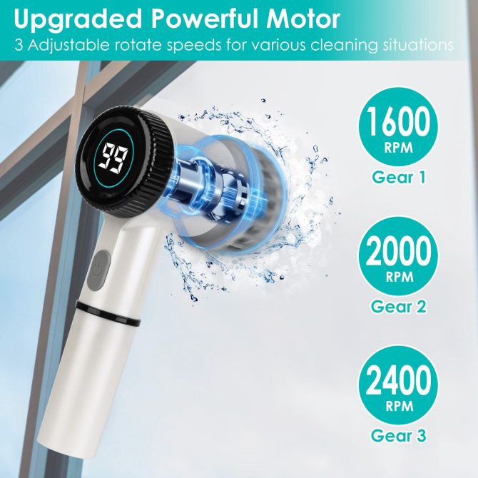 Electric Spin Scrubber Cordless Handheld Rechargeable Cleaning Brush With 5 Replaceable Heads IPX7 Waterproof 3 Speeds Handheld Spin Scrubber For Tub Stove Tile Sink Window - Image 7