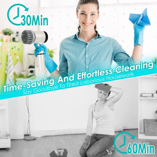 Electric Spin Scrubber Cordless Handheld Rechargeable Cleaning Brush With 5 Replaceable Heads IPX7 Waterproof 3 Speeds Handheld Spin Scrubber For Tub Stove Tile Sink Window - Image 9