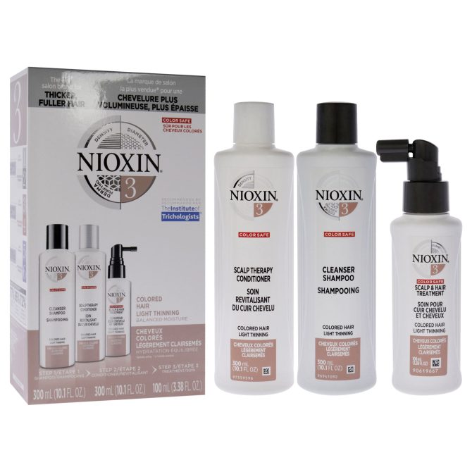 System 3 Kit by Nioxin for Unisex - 3 Pc 10.1oz Color Safe Cleanser Shampoo, 10.1 oz Color Safe Scalp Therapy Conditioner, 3.38oz Color Safe Scalp and Hair Treatment - Image 3