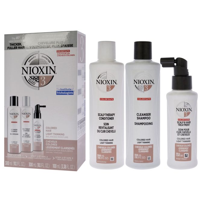 System 3 Kit by Nioxin for Unisex - 3 Pc 10.1oz Color Safe Cleanser Shampoo, 10.1 oz Color Safe Scalp Therapy Conditioner, 3.38oz Color Safe Scalp and Hair Treatment - Image 4