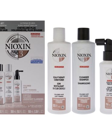 System 3 Kit by Nioxin for Unisex - 3 Pc 10.1oz Color Safe Cleanser Shampoo, 10.1 oz Color Safe Scalp Therapy Conditioner, 3.38oz Color Safe Scalp and Hair Treatment