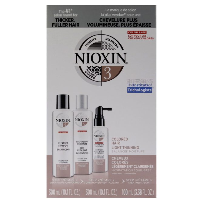 System 3 Kit by Nioxin for Unisex - 3 Pc 10.1oz Color Safe Cleanser Shampoo, 10.1 oz Color Safe Scalp Therapy Conditioner, 3.38oz Color Safe Scalp and Hair Treatment - Image 5