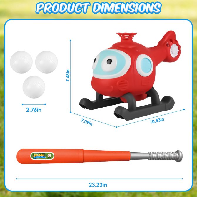 2 In 1 Water Sprinkler Baseball Helicopter Toy for Kids 360°Rotating Water Tee Ball Set for Backyard Lawn Pool Party Outdoor Summer Game for 3+ Years Old - Image 8