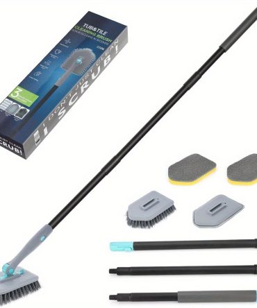3 in 1 Shower Cleaning Brush - 180° Rotatable Bathroom Cleaning Brush with 50 inch Long Handle, Scrubber Brush Cleaner Tool for Shower Bathtub Tile Wall Floor Cleaning (Include 4 Brush Heads)