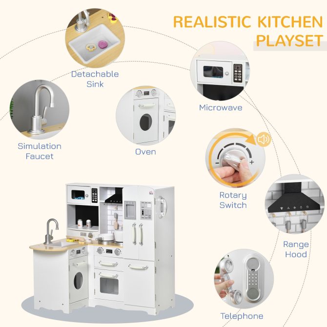 Large Play Kitchen with Full Set of Appliances for a Modern Day Pretend Kitchen, Tons of Storage, Corner Play Kitchen Set with Sound Effect, Educational Pretend Role Playset Game - Image 3