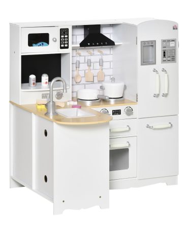 Large Play Kitchen with Full Set of Appliances for a Modern Day Pretend Kitchen, Tons of Storage, Corner Play Kitchen Set with Sound Effect, Educational Pretend Role Playset Game