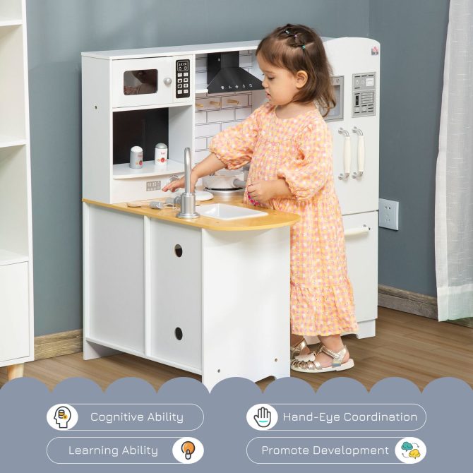Large Play Kitchen with Full Set of Appliances for a Modern Day Pretend Kitchen, Tons of Storage, Corner Play Kitchen Set with Sound Effect, Educational Pretend Role Playset Game - Image 6
