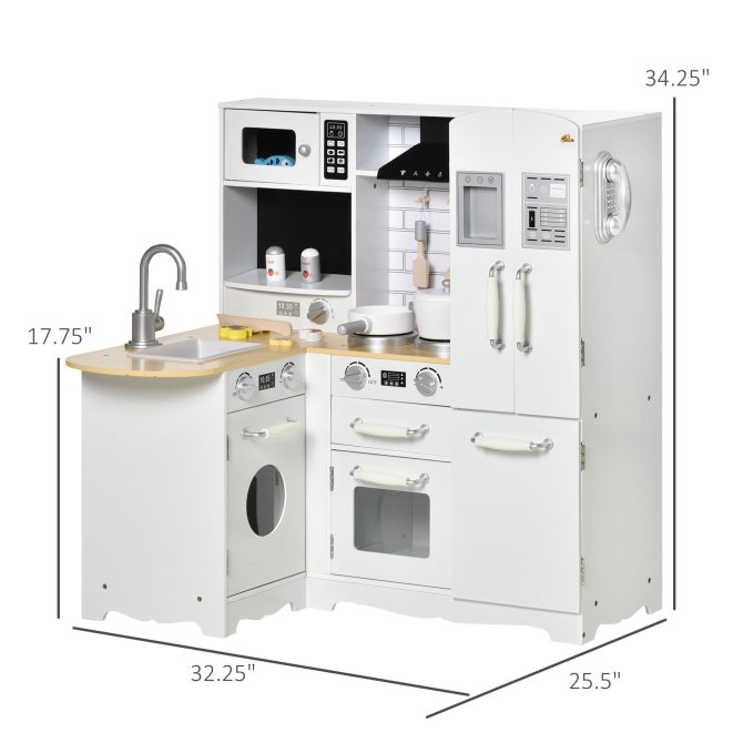 Large Play Kitchen with Full Set of Appliances for a Modern Day Pretend Kitchen, Tons of Storage, Corner Play Kitchen Set with Sound Effect, Educational Pretend Role Playset Game - Image 7