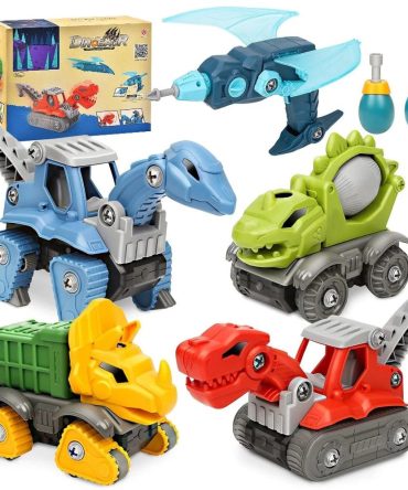 5 Pack Take Apart Dinosaur Set with Electric Drill, Construction Building Toy for Boys, Ideal Xmas Birthday Gift