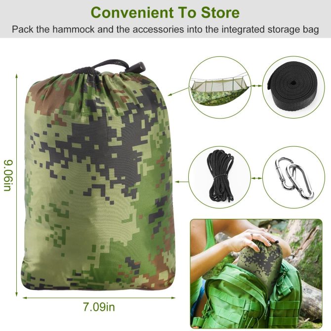 Camping Hammock with Mosquito Net, Portable Double Hammock Tent Load Two People with 2 Straps, Best for Outdoor Garden Hiking Travel - Image 28
