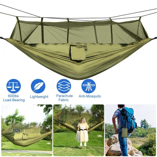 Camping Hammock with Mosquito Net, Portable Double Hammock Tent Load Two People with 2 Straps, Best for Outdoor Garden Hiking Travel - Image 16
