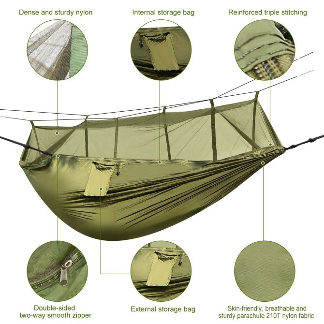 Camping Hammock with Mosquito Net, Portable Double Hammock Tent Load Two People with 2 Straps, Best for Outdoor Garden Hiking Travel - Image 17