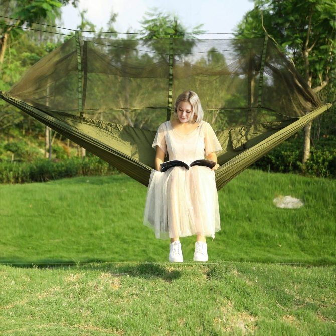 Camping Hammock with Mosquito Net, Portable Double Hammock Tent Load Two People with 2 Straps, Best for Outdoor Garden Hiking Travel - Image 22
