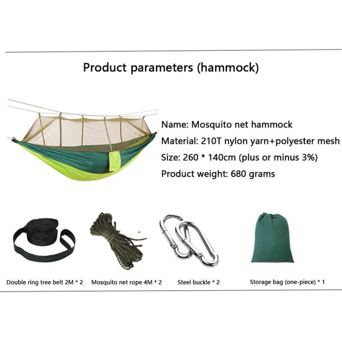 Camping Hammock with Mosquito Net, Portable Double Hammock Tent Load Two People with 2 Straps, Best for Outdoor Garden Hiking Travel - Image 7