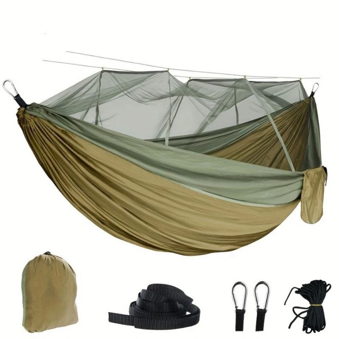 Camping Hammock with Mosquito Net, Portable Double Hammock Tent Load Two People with 2 Straps, Best for Outdoor Garden Hiking Travel - Image 10