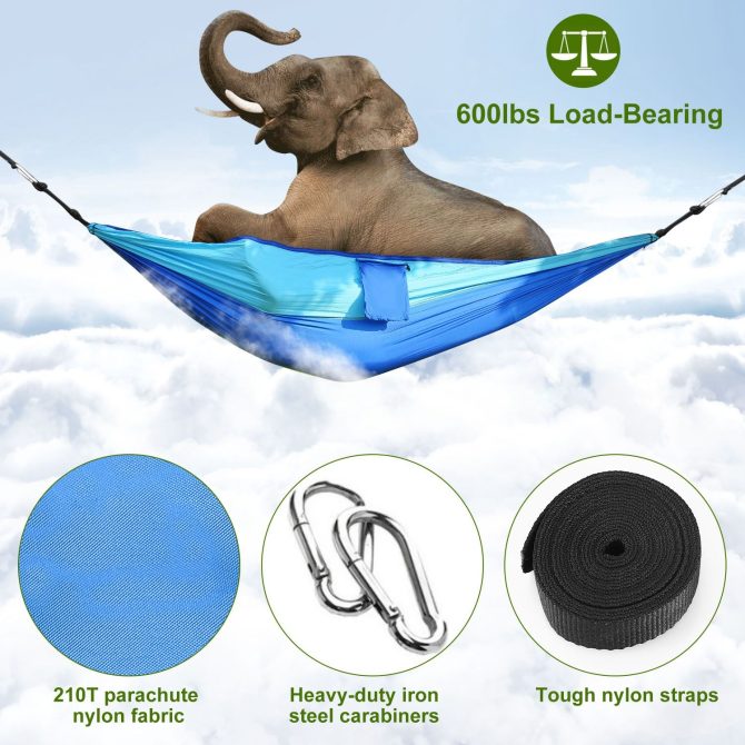 Camping Hammock with Mosquito Net, Portable Double Hammock Tent Load Two People with 2 Straps, Best for Outdoor Garden Hiking Travel - Image 3