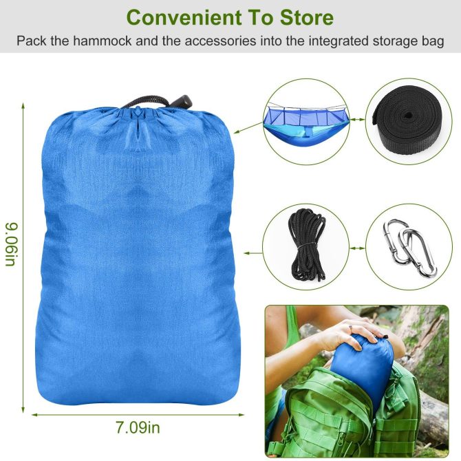 Camping Hammock with Mosquito Net, Portable Double Hammock Tent Load Two People with 2 Straps, Best for Outdoor Garden Hiking Travel - Image 4