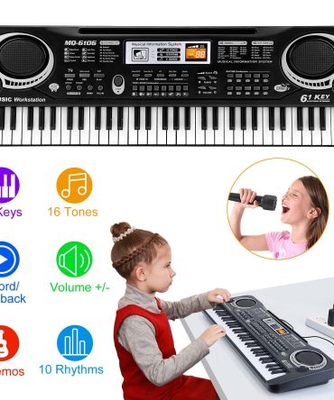61 Keys Digital Music Electronic Keyboard Electric Piano Musical Instrument Kids Learning Keyboard w/ Microphone For Beginners Kids Girls Boys Adults