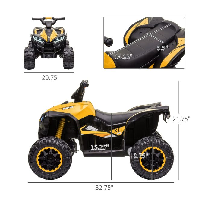12V Kids ATV Quad Car with Forward & Backward Function, Four Wheeler for Kids with Wear-Resistant Wheels, Music, Electric Ride-on ATV for Toddlers Ages 3+ Years Old, Yellow - Image 3