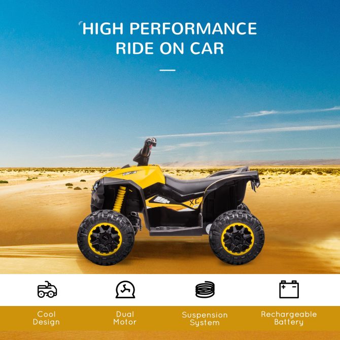 12V Kids ATV Quad Car with Forward & Backward Function, Four Wheeler for Kids with Wear-Resistant Wheels, Music, Electric Ride-on ATV for Toddlers Ages 3+ Years Old, Yellow - Image 4