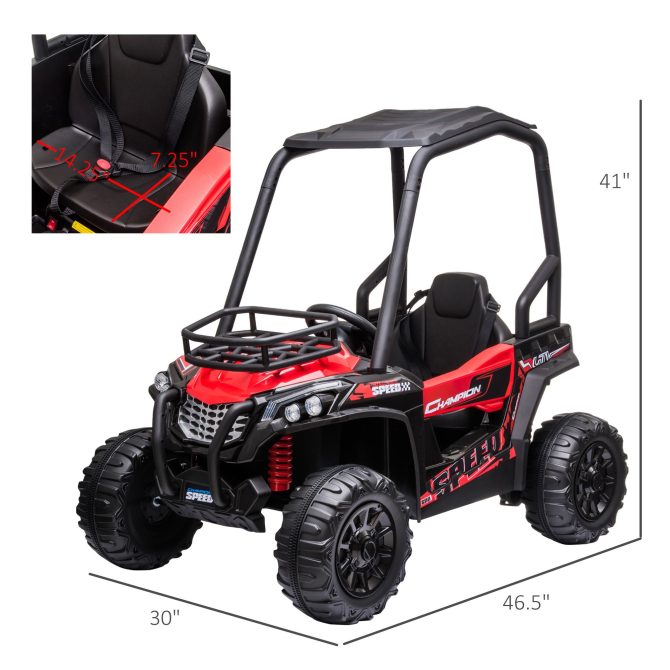 12V Dual Motor Kids Electric Ride-on UTV Toy, Batter Powered Truck with Forward and Reverse Function, Headlights, MP3/USB Music Connection, Suspension, & Remote Control, Red - Image 3
