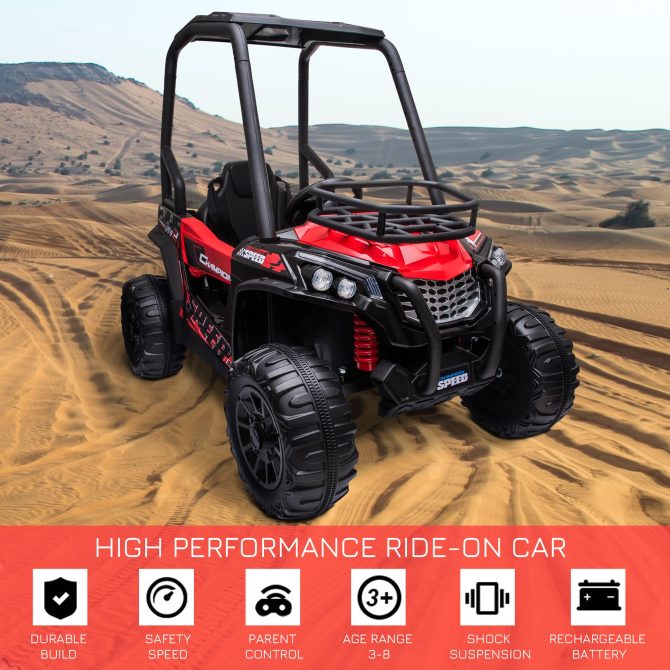 12V Dual Motor Kids Electric Ride-on UTV Toy, Batter Powered Truck with Forward and Reverse Function, Headlights, MP3/USB Music Connection, Suspension, & Remote Control, Red - Image 4