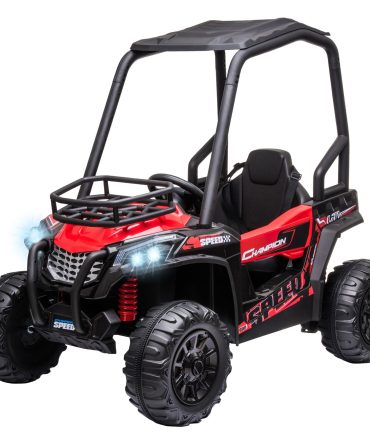 12V Dual Motor Kids Electric Ride-on UTV Toy, Batter Powered Truck with Forward and Reverse Function, Headlights, MP3/USB Music Connection, Suspension, & Remote Control, Red