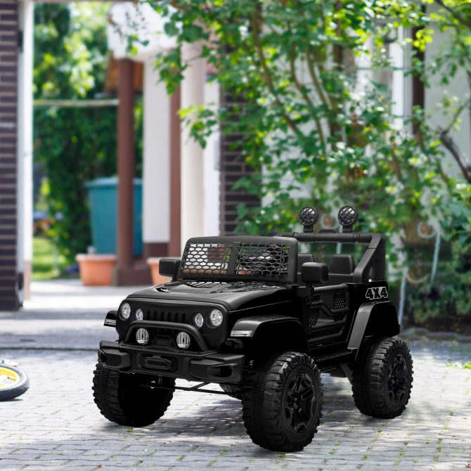 12V Kids Ride On Truck with Parent Remote Control, Electric Battery Powered Toy Car with Spring Suspension, Adjustable Speed, LED Lights and Horn, Black - Image 2