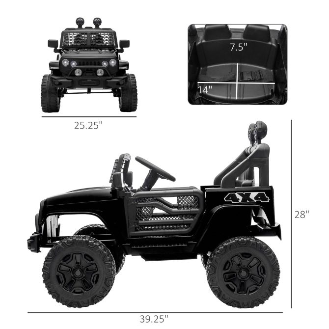 12V Kids Ride On Truck with Parent Remote Control, Electric Battery Powered Toy Car with Spring Suspension, Adjustable Speed, LED Lights and Horn, Black - Image 3