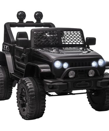 12V Kids Ride On Truck with Parent Remote Control, Electric Battery Powered Toy Car with Spring Suspension, Adjustable Speed, LED Lights and Horn, Black