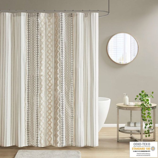 Cotton Printed Shower Curtain with Chenille - Image 2