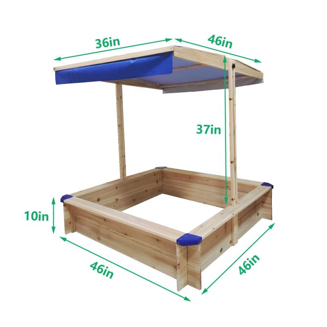 Children's Wooden Sandbox with Adjustable Canopy, Sandpit with Covers Kids Wood Playset Outdoor Backyard - Upgrade Retractable,45.3"L x 45.3"W x 46.5"H,Golden Red - Image 4